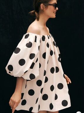 Anthropologie mare mare Off-Shoulder Polka Dot Mini Dress in White and Black